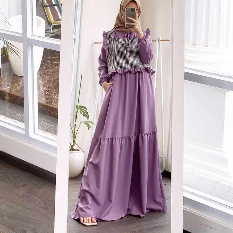 Gamis RemajaDress Muslim Rompi Kotak Kotak Baju Muslim Murah LALA DRESS • MN.288195