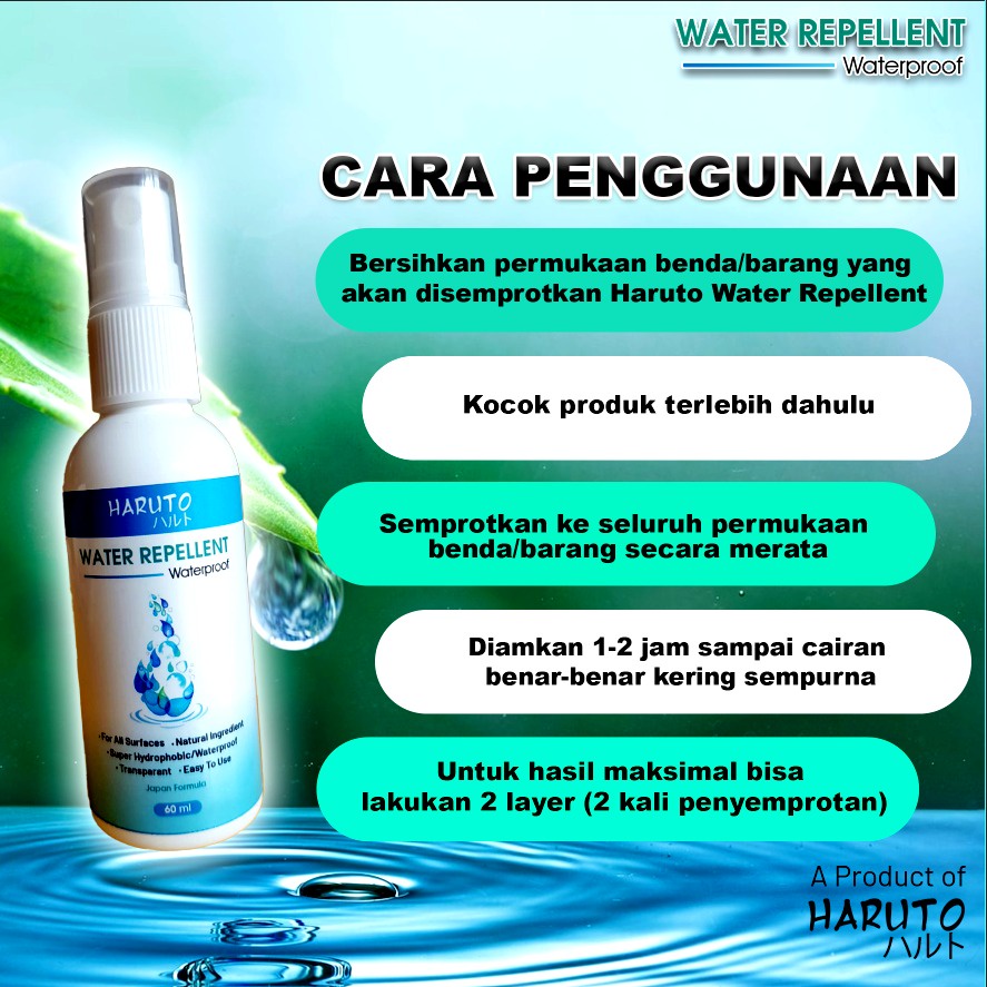 Water repellent by Haruto spray anti air for all surfaces untuk body dan kaca mobil/motor,sepatu,tas,topi,jaket,dll