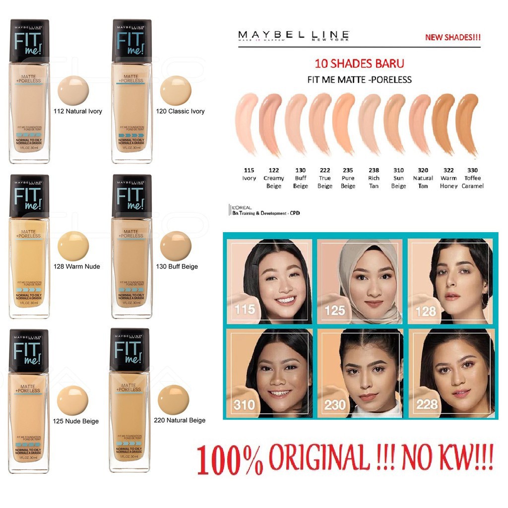 Maybelline Fit Me Series Matte dan Poreless Foundation Tube Pump Compact Powder 12H SPF (VIC)