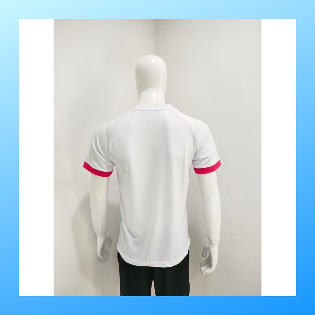 Kaos bulutangkis pria baju badminton atasan olahraga jersy wanita dewasa t-shirt outfit seragam kostum jersey casual suit pakaian jarsey oblong apparel sports jersi sudirman thomas uber cup bulu tangkis V140 putih polos