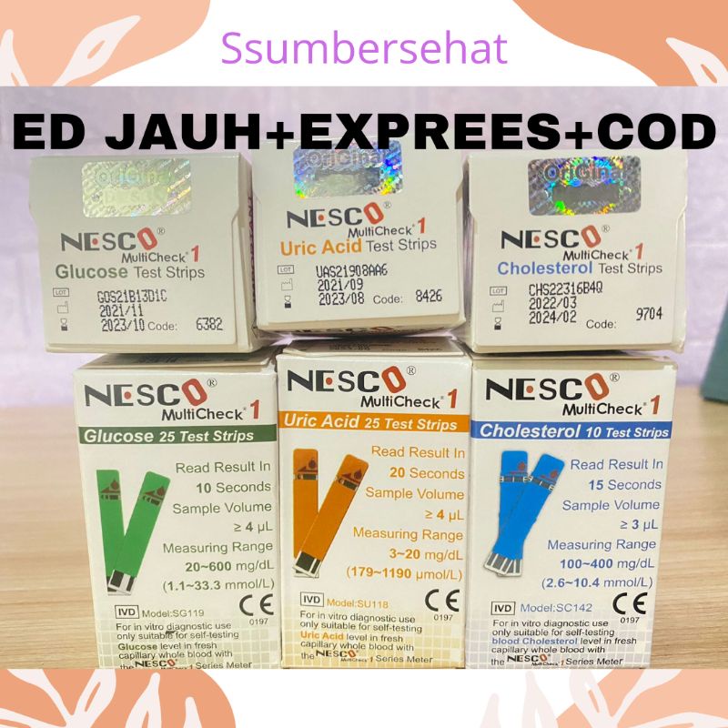Original Paket lengkap strip Nesco gula darah/kolesterol/strip asam urat Paket refill strip nesco