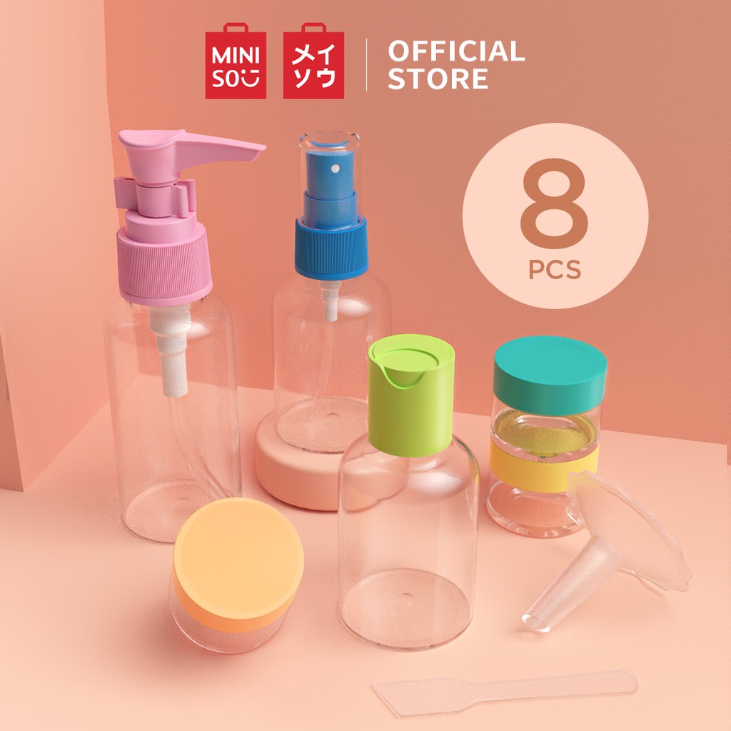 MINISO Botol 8 Pcs Set Botol Isi Ulang Colorful Portable Traveling