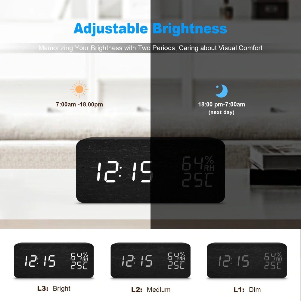 Jam Meja Digital LED Clock Temperature Humidity Control