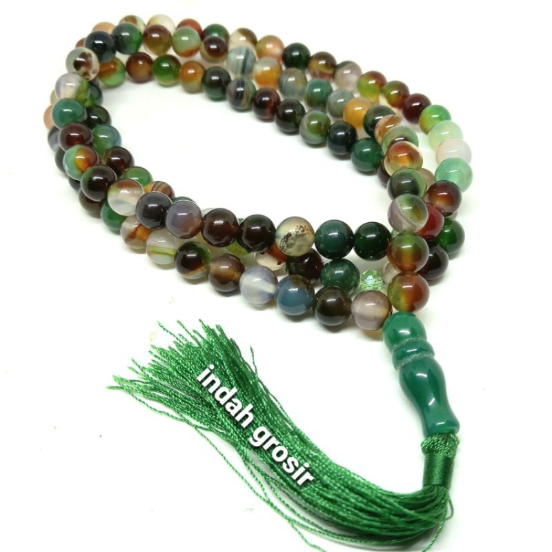 Tasbih Batu Akik Edong Pancawarna Original Stone 8mm 99Butir