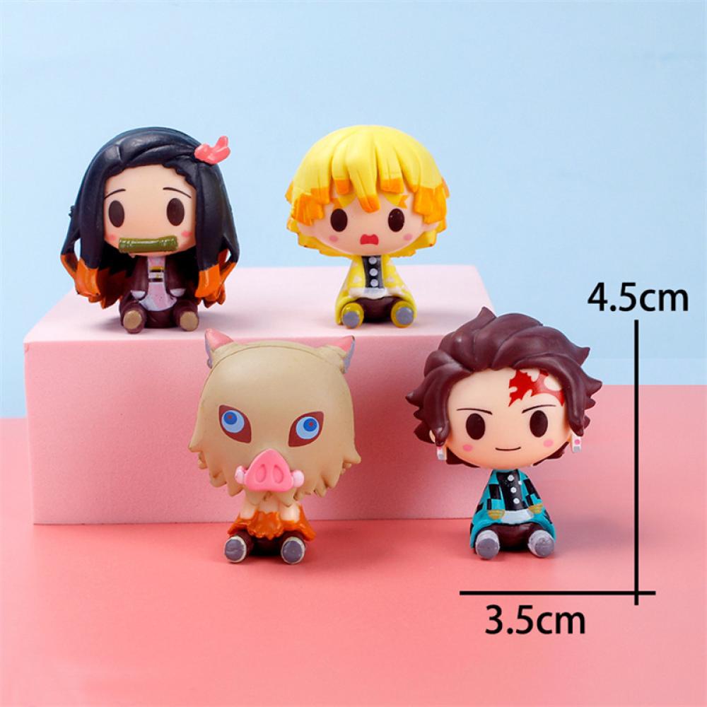 Timekey 4PCS Miniatur Action Figure Demon Slayer Kimetsu No Yaiba Mini Tanjirou Nezuko Kyoujurou Giyuu J1R8