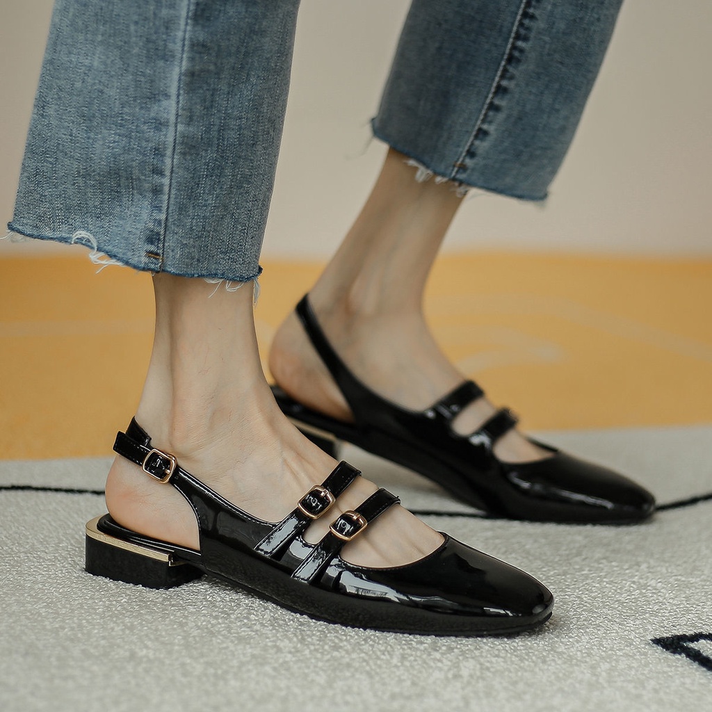 SS10077 Flat Shoes Wanita Sandal Mules Fashion Import BL Sling Back Ready Jakarta Bisa COD (With Box)