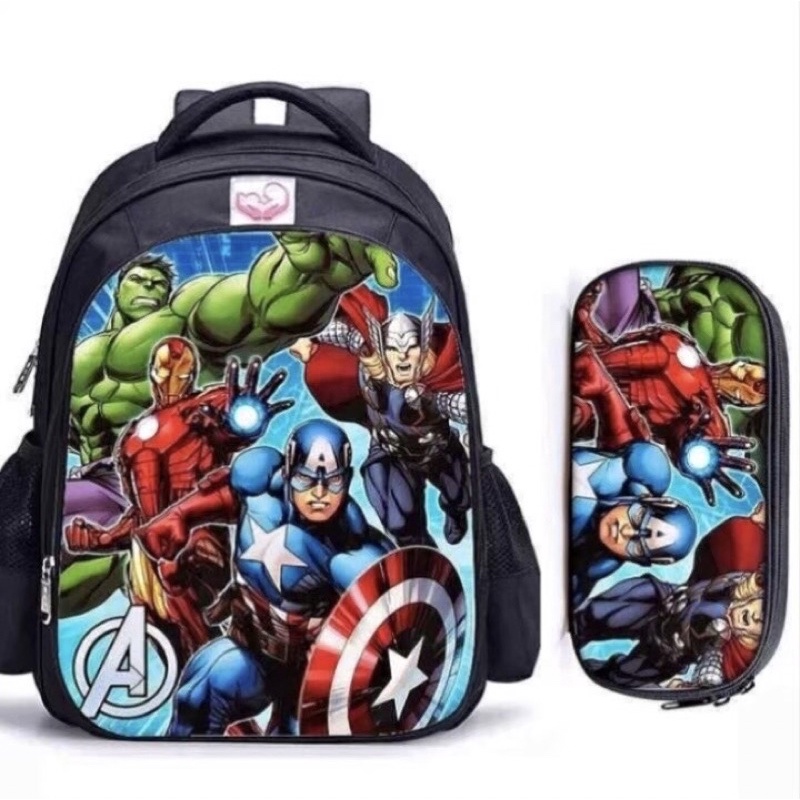 Tas Ransel Sekolah Sd Smp Sma Murah Hitam Printing Sablon Marvel avengers Captein Amerika