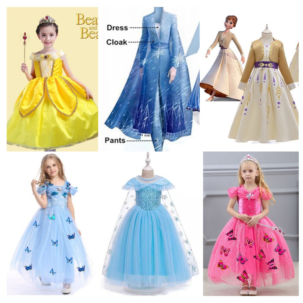 Dress Kostum Anak Princess Frozen, Cinderella, Belle Import Premium / Gaun Pesta Ultah Party