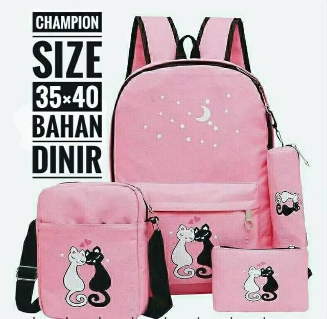 TAS RANSEL ANAK SET MOON CAT BELI 1 DAPAT 4 NIQABIS