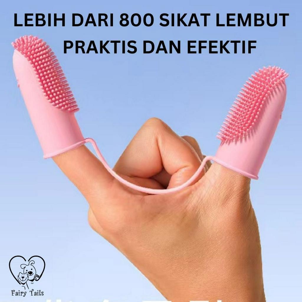 Sikat Gigi TPR Double Finger Kepala Ganda untuk Anabul Kucing dan Anjing Bahan Silikon TPR Lembut dan Tahan Lama Efektif Mengangkat Plak Gigi / Pet Cat Dog TPR Silicone Double Finger Toothbrush