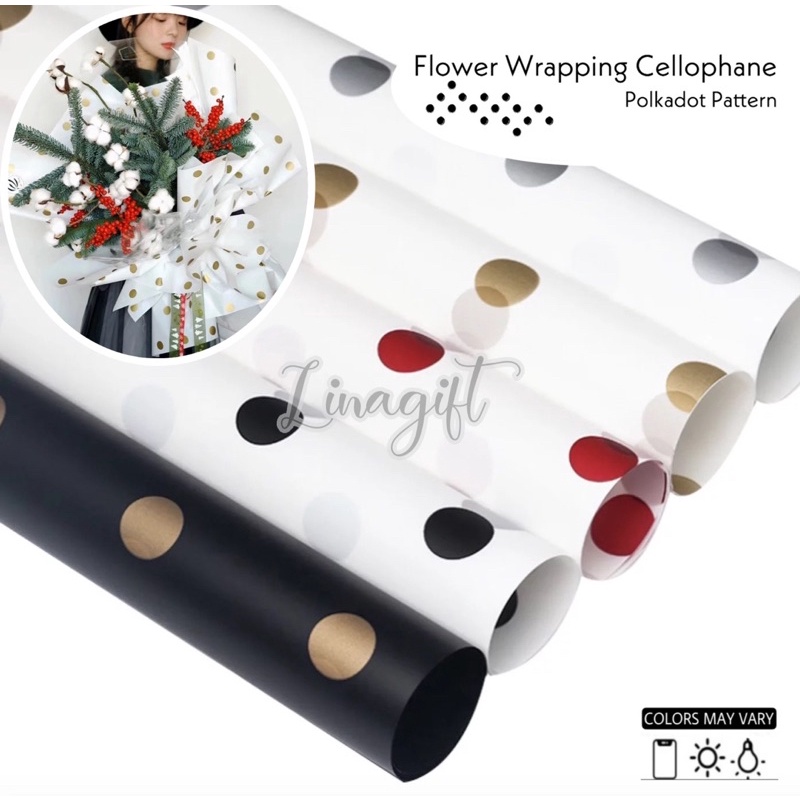 ( 5 Lembar ) POLKADOT PATTERN - CELLOPHANE FLOWER WRAPPING PAPER KOREAN PLASTIC CELLOPHANE ABSTRACT WATERPROOF KERTAS BUNGA FLORIST