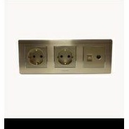 Stop Kontak + Stop Kontak +TLP&TV Boton Champagne +silver edge