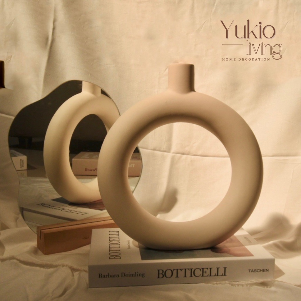 Round Ceramic Vase - Vas Bunga Keramik Dekorasi Kamar Berbentuk Lingkaran Bulat Aesthetic Minimalis 