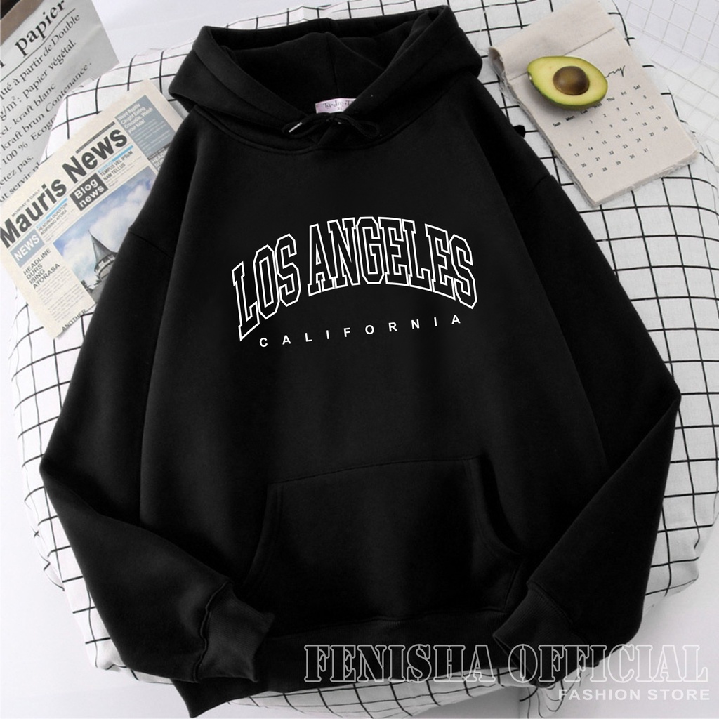 FenishaStore Sweater Hoodie Wanita LOS ANGELES KANTON DEPAN Size M-L-XL-XXL Bisa Bayar Ditempat COD