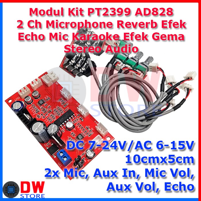 Modul PT2399 AD828 Stereo Karaoke 2 Ch Microphone Echo Reverb Efek Gema Mic Preamplifier Preamp