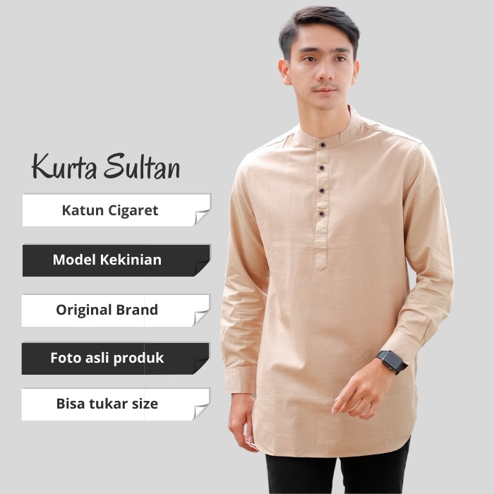 Baju Koko Kurta Pakistan Pria Lengan Panjang Kemeja Taqwa Kokoh Dewasa Putih Polos Busana Muslim Katun Premium