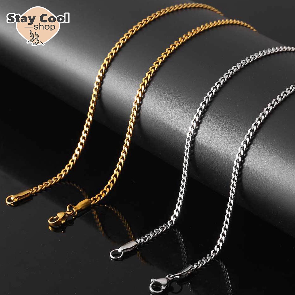 Kalung Titanium Rantai Gepeng Pria dan Wanita Model Gepeng Terbaru High Quality Import