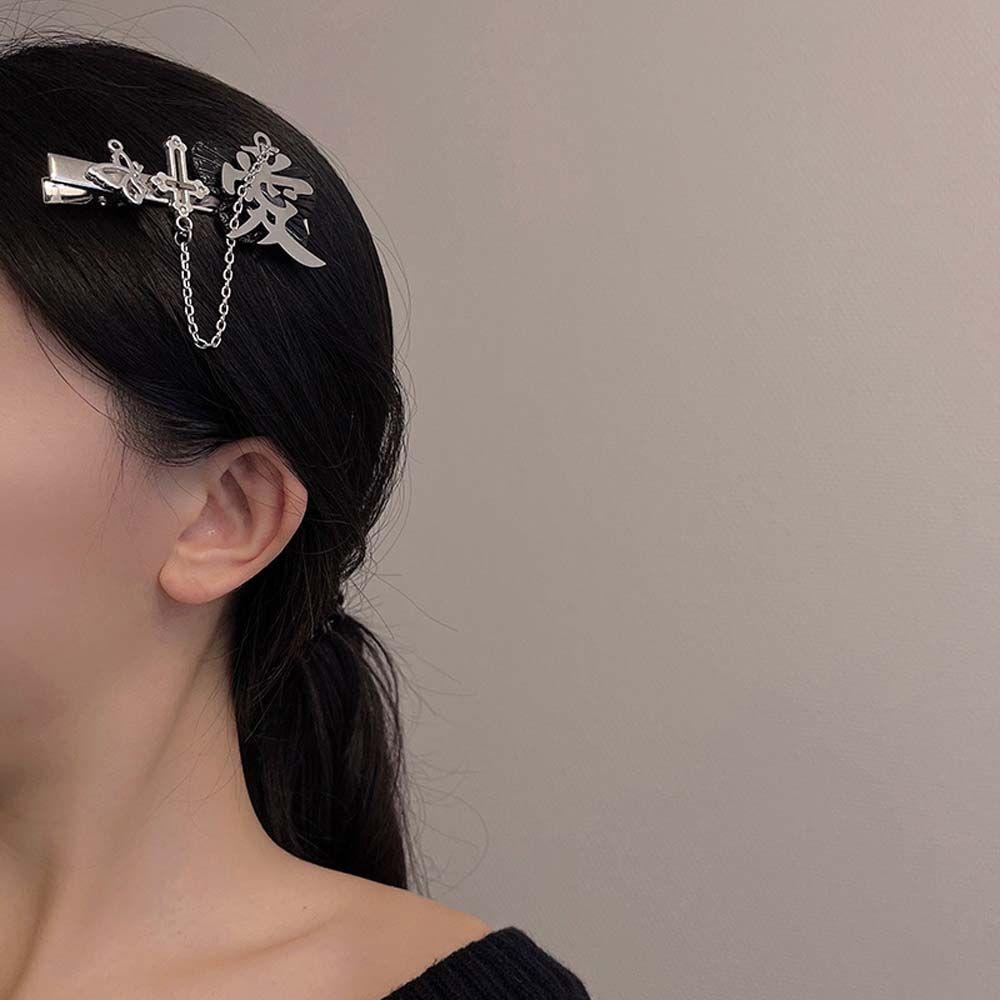 Needway   Wanita Jepit Rambut Shiny Barrettes Dengan Rantai Hiasan Kepala Hiasan Rambut Gaya Korea Pentagram Hairpin