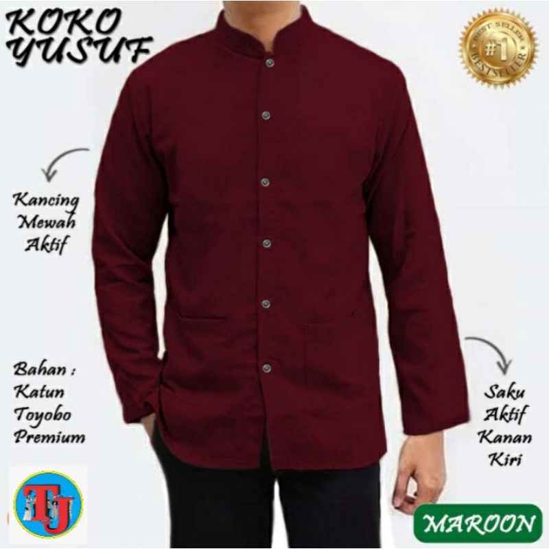 Baju Koko TJ KOKO MUSLIM POLOS BEST QUALITY TERBARU(E5M6) BEST SELLER Baju Koko Pria Lengan Panjang 