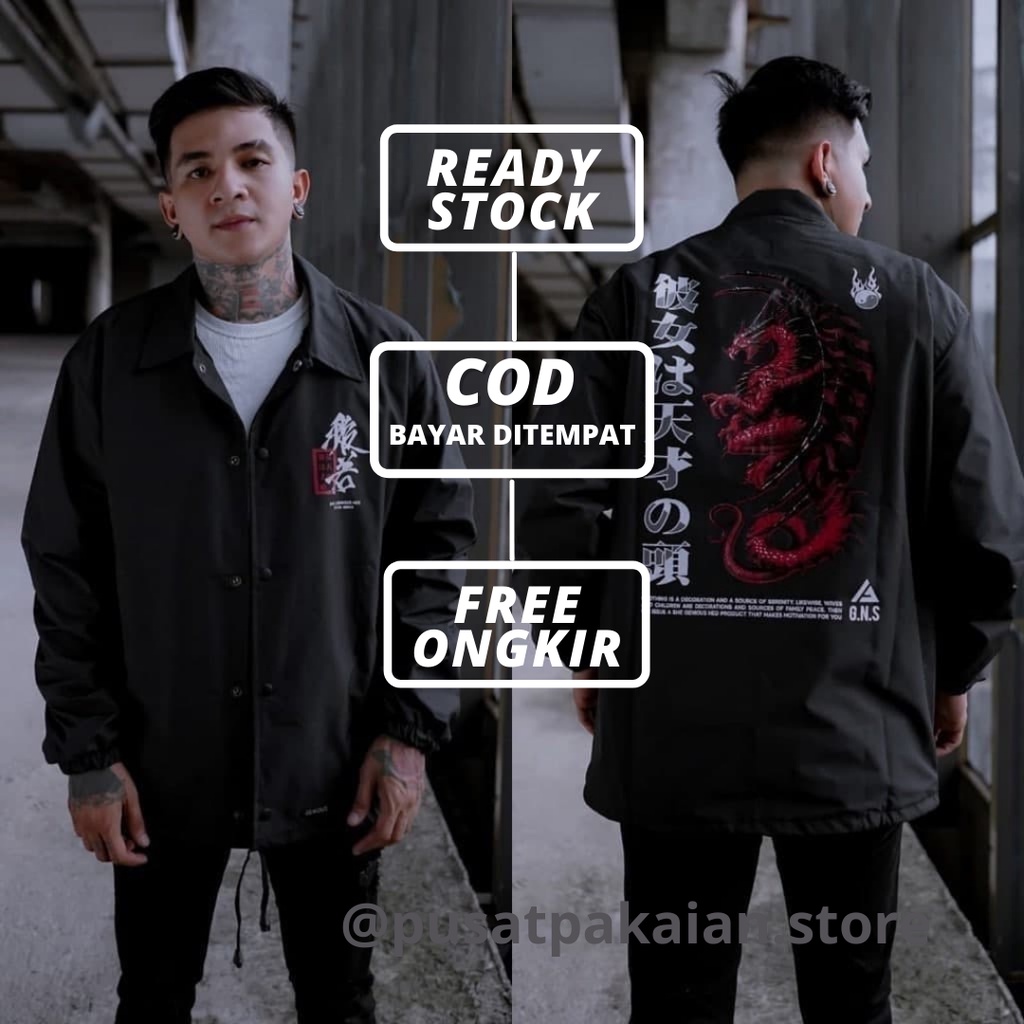 JAKET COACH HITAM PRIA MURAH GAMBAR DRAGON EVIL / JAKET COACH ERIGO JAPAN ORIGINAL 100% / JACKET PRI