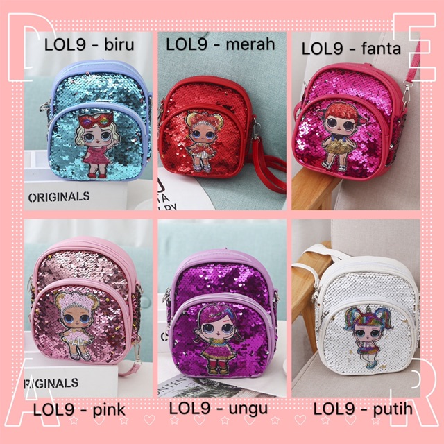 Tas ransel sling 2in1 sequin LOL - LOL9 backpack selempang anak perempuan