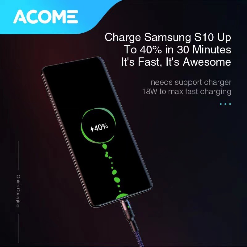 Acome Kabel Data Strong Magnetic Fast Charging 3A 100 cm Garansi Resmi 1 Tahun AXC–Plug Type-C