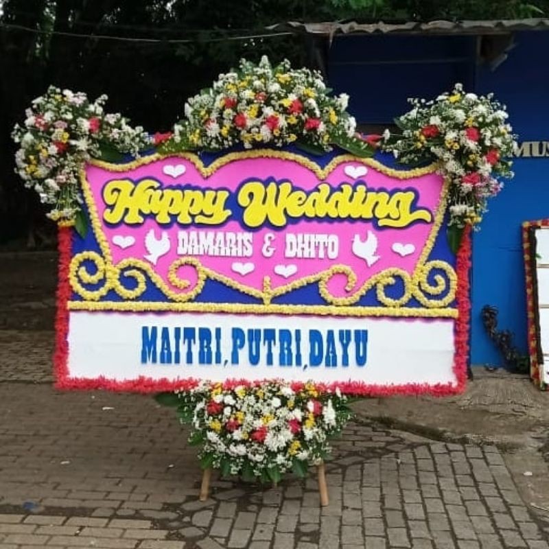 karangan bunga papan bandung murah /toko bunga bandung /bunga happy wedding