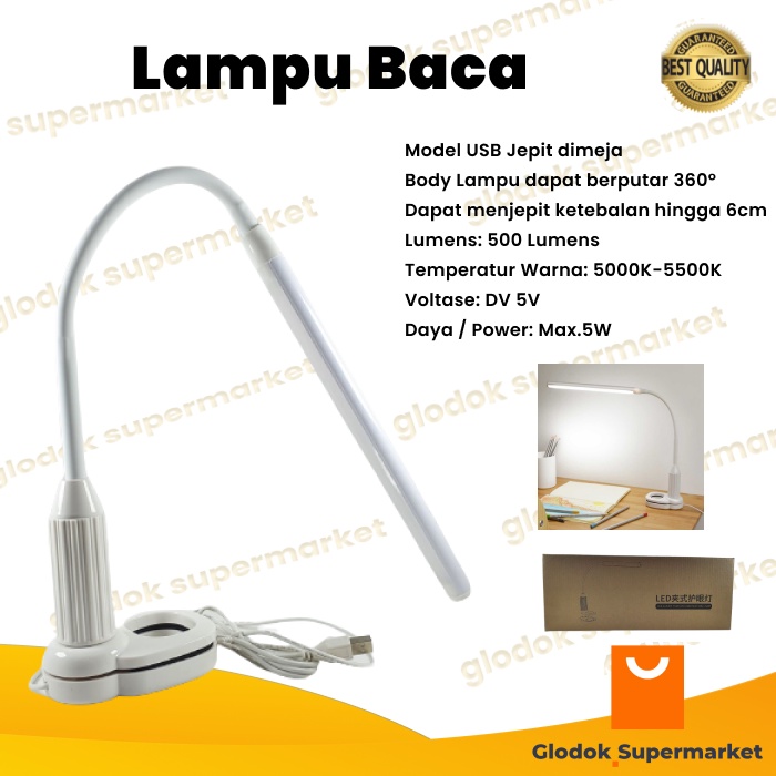 Lampu Baca USB Jepit Meja Belajar LED Clamp Eye Protection Lamp Clip