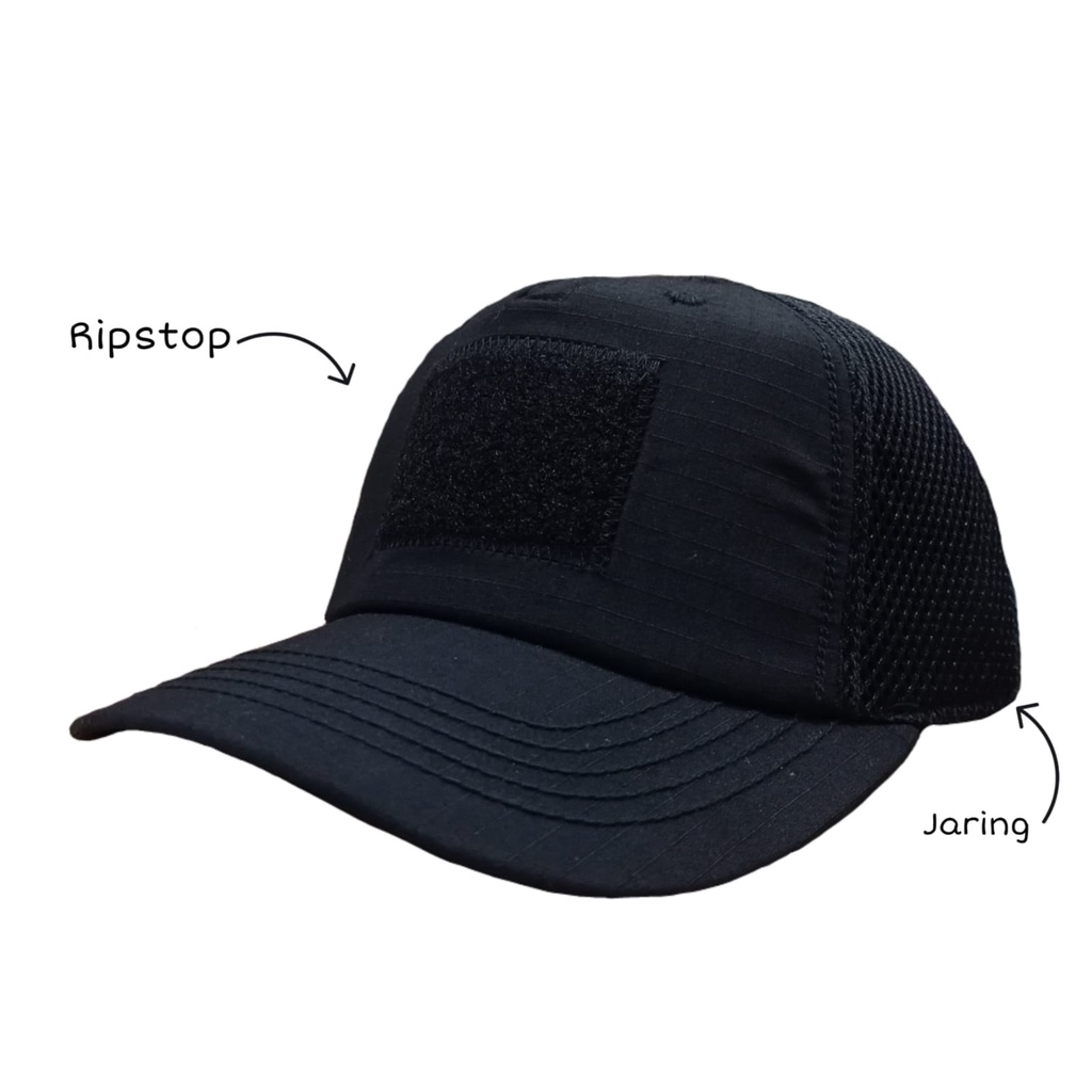 Topi Tactical / Perekat Ripstop Kombinasi Jaring Krem, Hitam, Hijau Olive, Abu tua