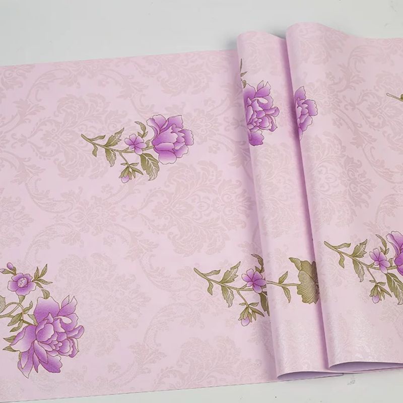 WALLPAPER DINDING MOTIF BUNGA ROSE UNGU 10M X 45CM