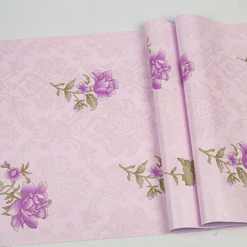 WALLPAPER DINDING MOTIF BUNGA ROSE UNGU 10M X 45CM