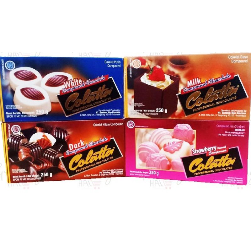 Coklat cokelat masak dark white milk strawberry compound chocolate colatta 250 gram