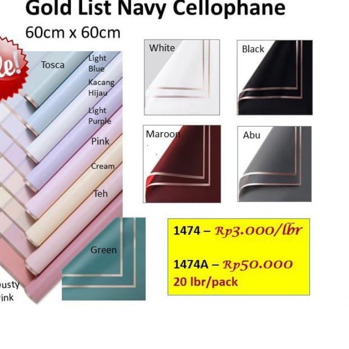 

➪ 20lbr flower wrapping paper - gold list navy cellophane - cellophane - barang florist 1474A ℗