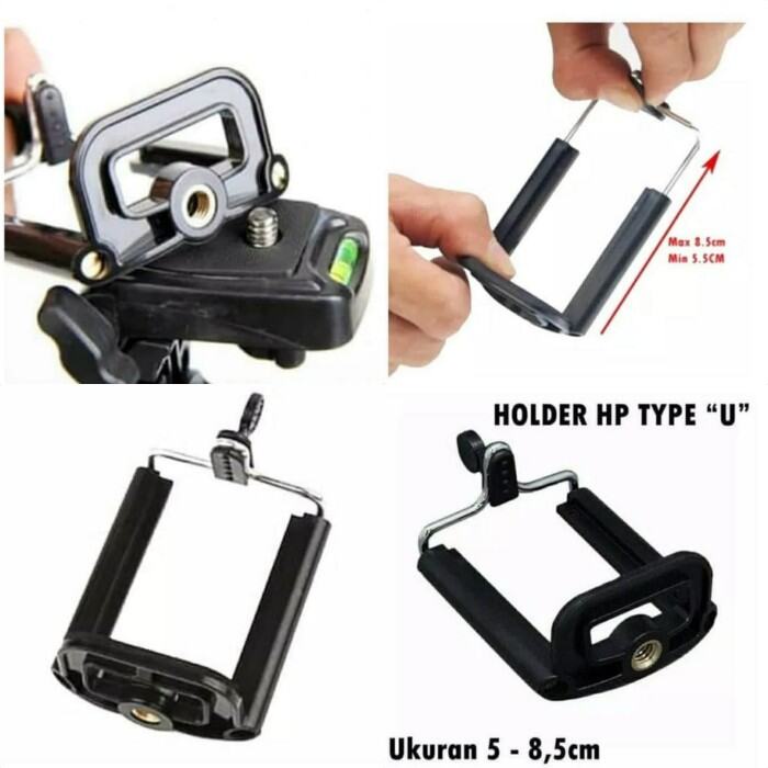 PROMO MURAH HOLDER U untuk TRIPOD hp dan tongsis baut universal jepitan hp pegangan hp ke tripod ton