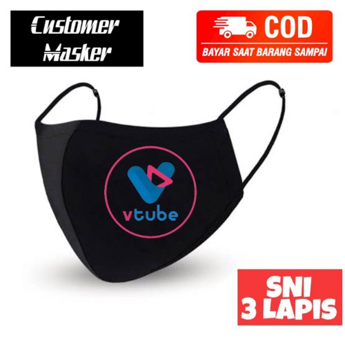 Masker Kain Non Medis 3 Ply Gambar VTUBE INDONESIA Earloop Tebal Dewasa Bisa Dicuci