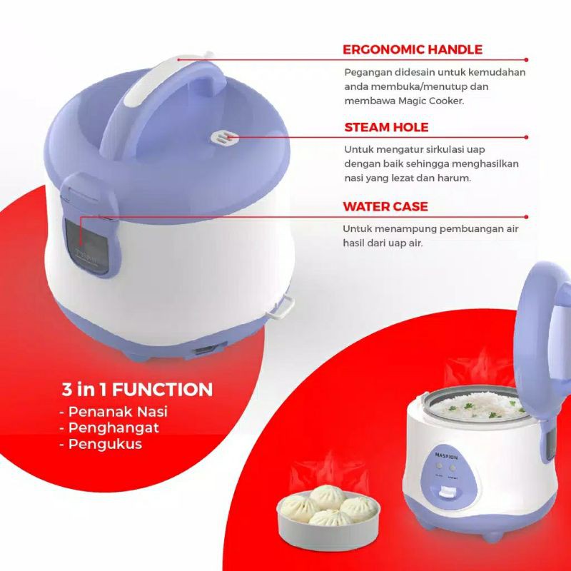 Maspion Magic Com Rice Cooker 3in1 0,8L EX0618 0,8 Liter EX 0618 - 618 Original