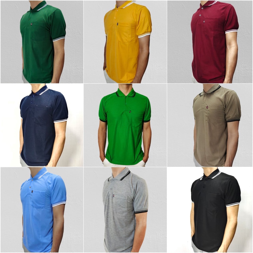 Kaos Polo Shirt Saku Pria Kerah Polos Wangki Polos Saku Lengan Pendek size L XL XXL