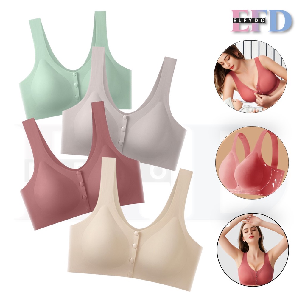 ELFYDO BRA522 Bra Sport Tanpa Kawat Kancing Depan Bahan Bra Lembut Kehamilan Menyusui Sport bra Olahraga