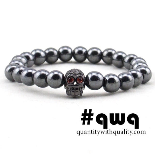 gelang tengkorak skull tali elastis cubic zirconnia batu alam