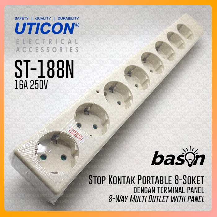 UTICON ST188N TANPA KABEL - Stop Kontak 8 Lubang Arde + Terminal Panel Multi Outlet