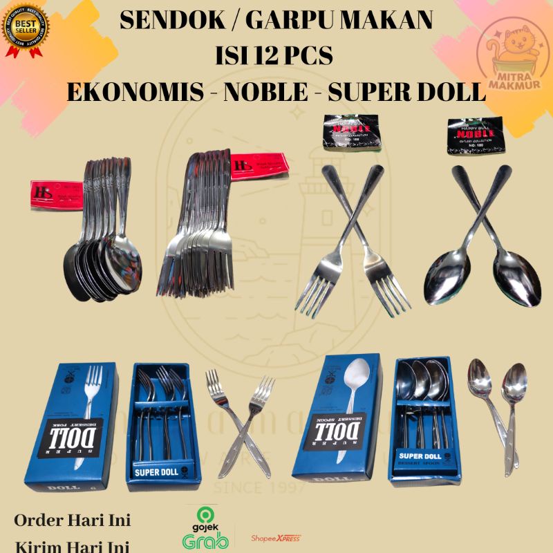 SALE!! SENDOK / GARPU MAKAN ISI 12 PCS EKONOMIS - NOBLE - SUPER DOLL!!