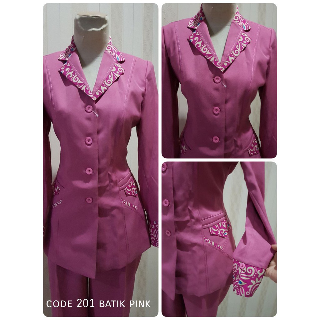 Setelan blazer wanita/Exclusive blazer wanita batik pink warna pink kode 201