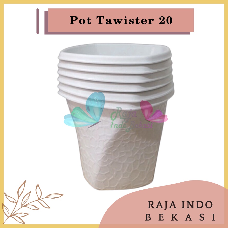 Ori Pot Twister 20 Cm Putih Kotak Pot Persegi 20CM Pot Bunga Plastik Putih Kaktus