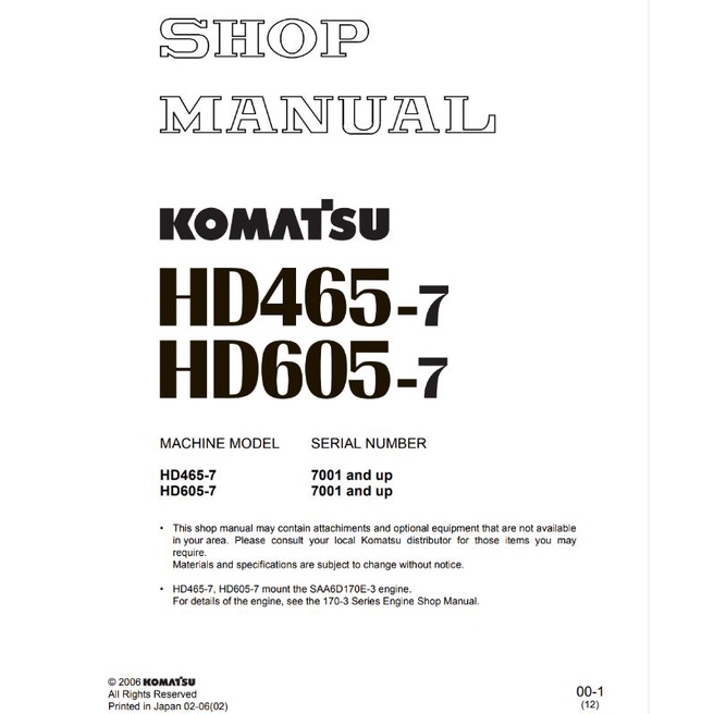 

shop manual dump truck komatsu HD465 -7 & HD605-7