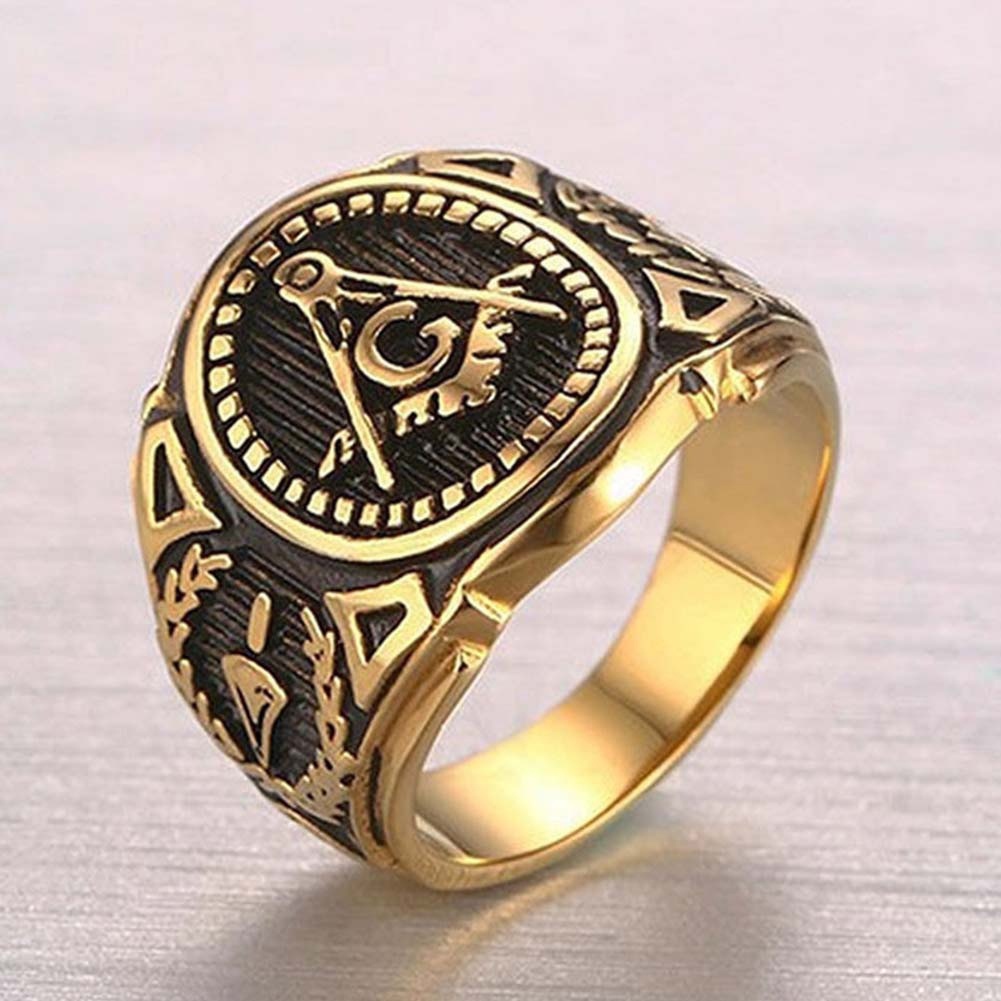 Hu Hu Hu Hu Hu Alat Bantu Pasang Kacamata♡ Cincin Pria Bahan Alloy Desain Simbol Freemason Gaya Vintagepunk Untuk Hadiah