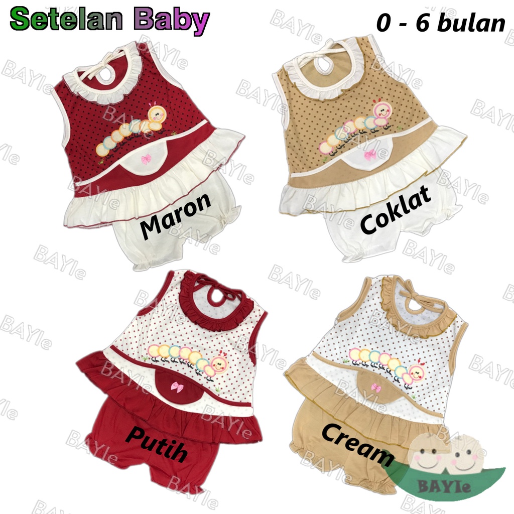 BAYIe - Setelan Baju bayi/Anak Perempuan motif ULAT PLANET KIDS usia 0 - 6 bulan / Pakaian anak Cewek