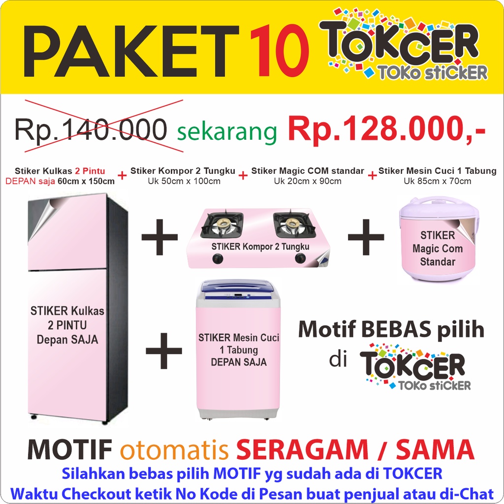 PAKET 10 :  Stiker Kulkas 2 Pintu Standar + Stiker Kompor 2 Tungku + Stiker Magicom Standar + Stiker Mesin Cuci 1 Tabung