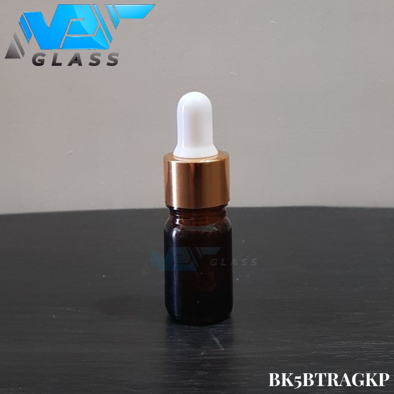 botol kaca pipet 5ml tebal coklat amber - ring almunium gold