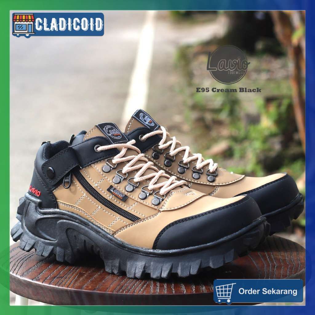 BIG SIZE 44-46 SEPATU SAFETY PRIA UJUNG BESI DENGAN RESLETING SEFTY KERJA LAPANGAN HIKING, BIKER E95