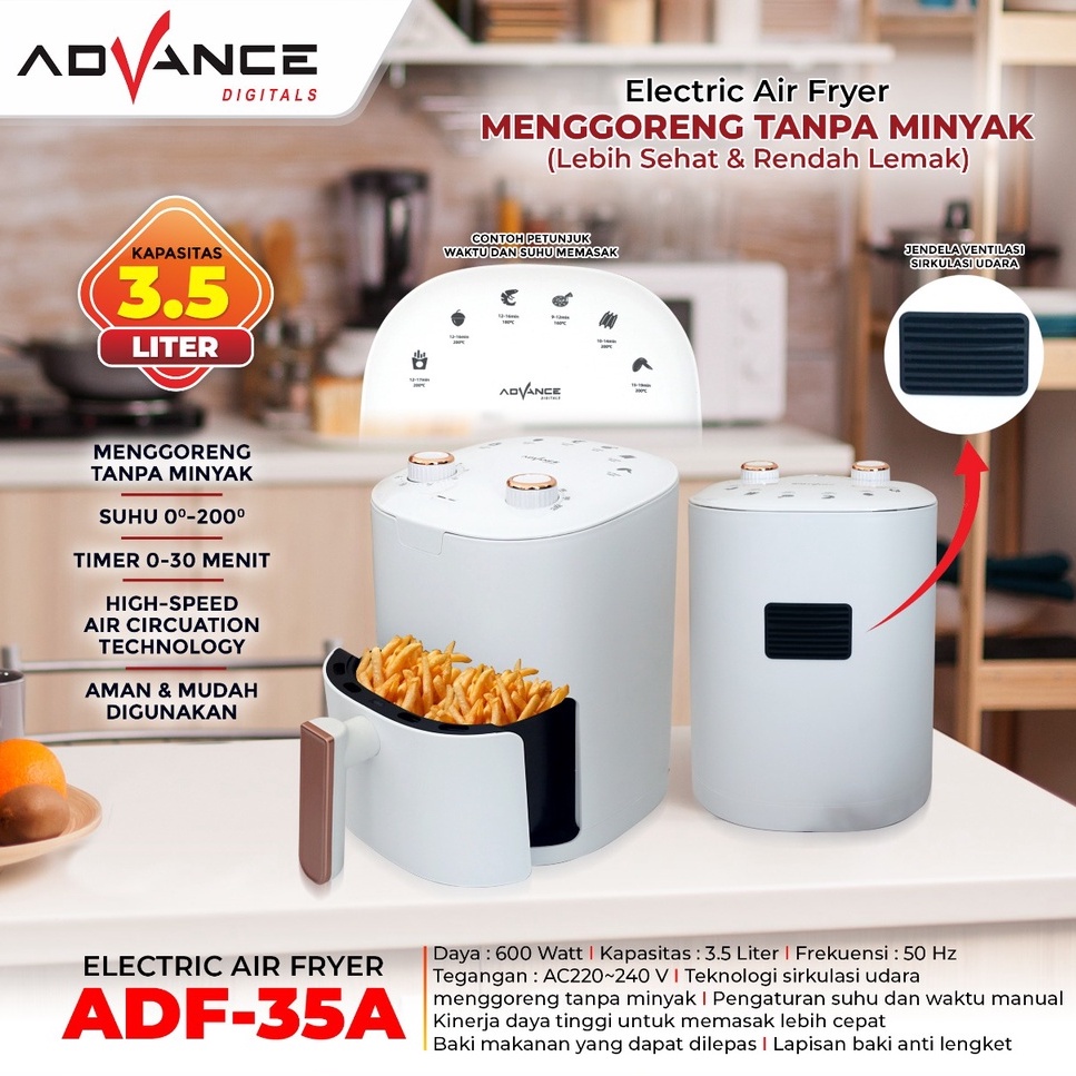 Air Fryer Advance ADF 35A/ ADF 35D - 3,5 L, Menggoreng tanpa minyak